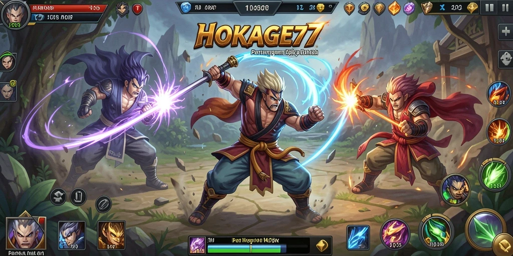 Screenshot HOKAGE77 menampilkan aksi pertarungan yang mendebarkan di arena MOBA.