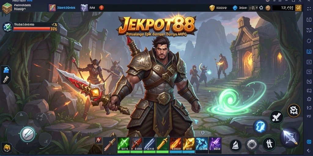 Screenshot JEKPOT88 menampilkan aksi pertempuran yang epik dalam dunia fantasi.
