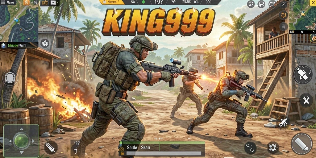Tampilan gameplay KING999 yang intens dalam pertempuran Battle Royale.