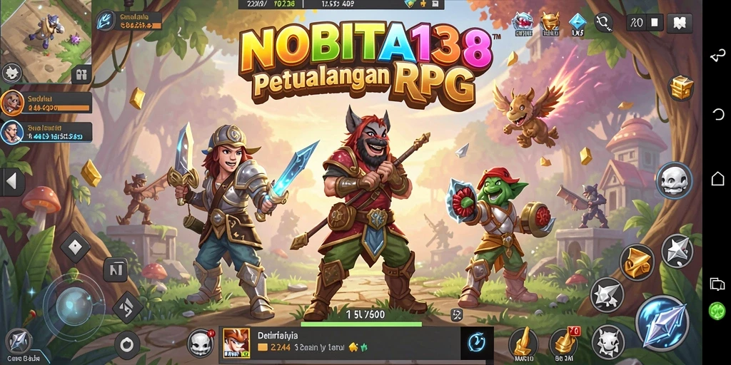 Tangkapan layar NOBITA138 menampilkan karakter yang berinteraksi dalam pertarungan RPG.