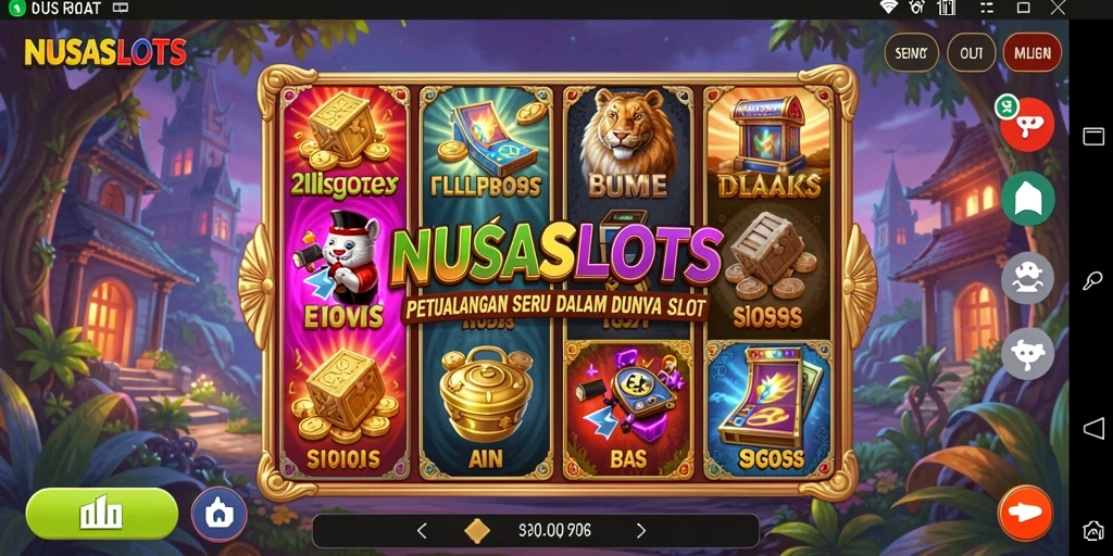 Screenshot gameplay NUSASLOTS menunjukkan karakter menjelajahi dunia slot yang seru.