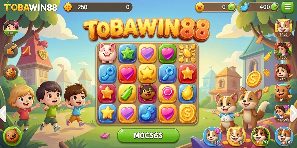 Screenshot gameplay TOBAWIN88 menampilkan keseruan permainan Match-3.
